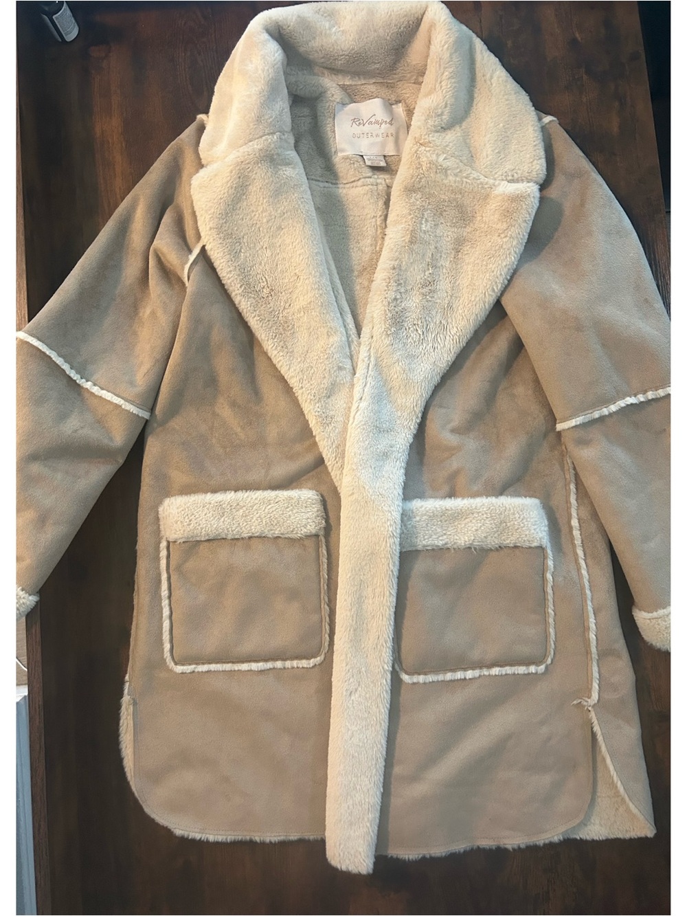 Revamped outerwear Suede-Look Faux Shearling Coat. SZ- Large